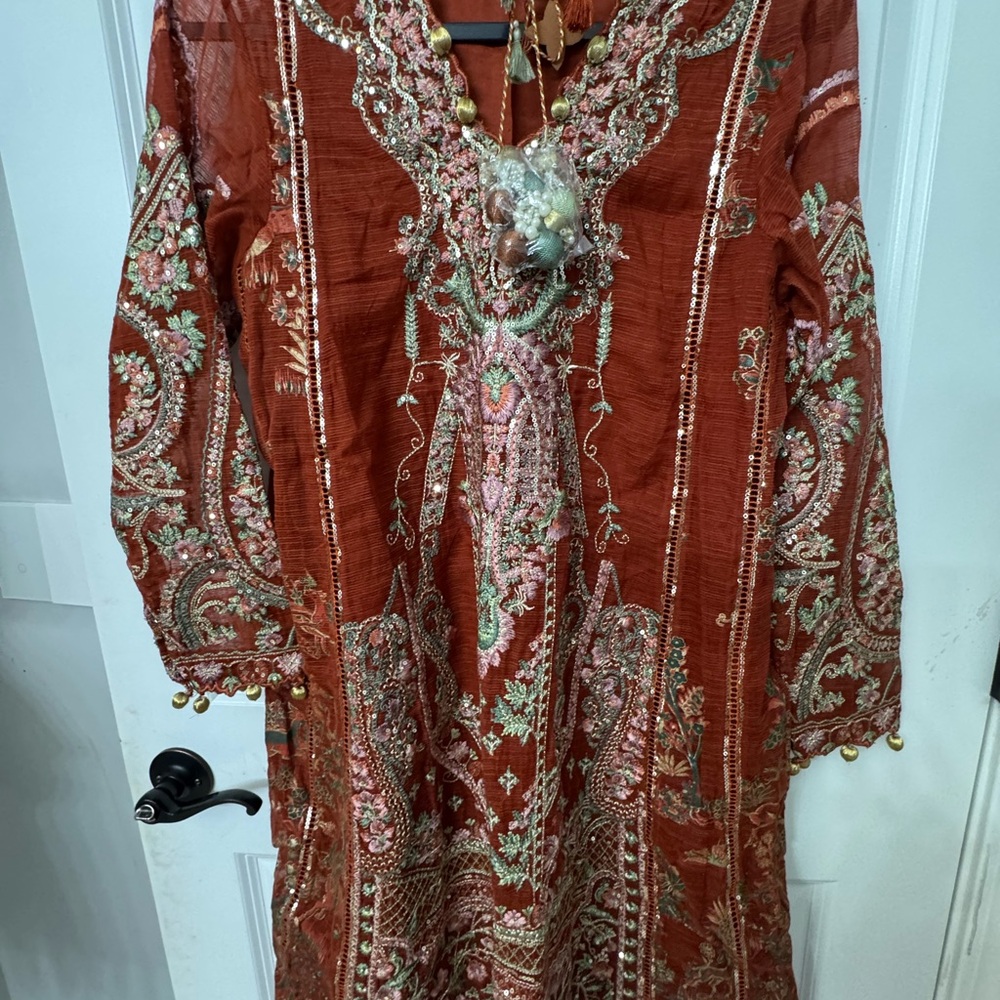 Sana Safinaz - luxury Collection Net Rust Embroidered (plus Inner piece ) - Picture 2 of 9